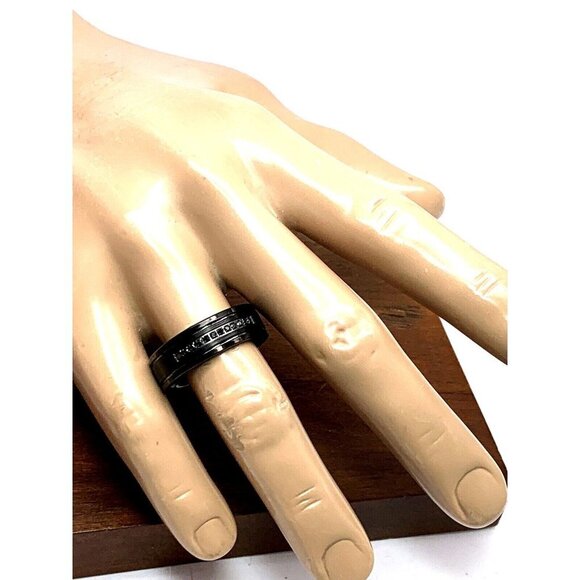 Men's Wedding Band Tungsten Black Gemstones 8mm Wide Ring Size 8 - Picture 5 of 15